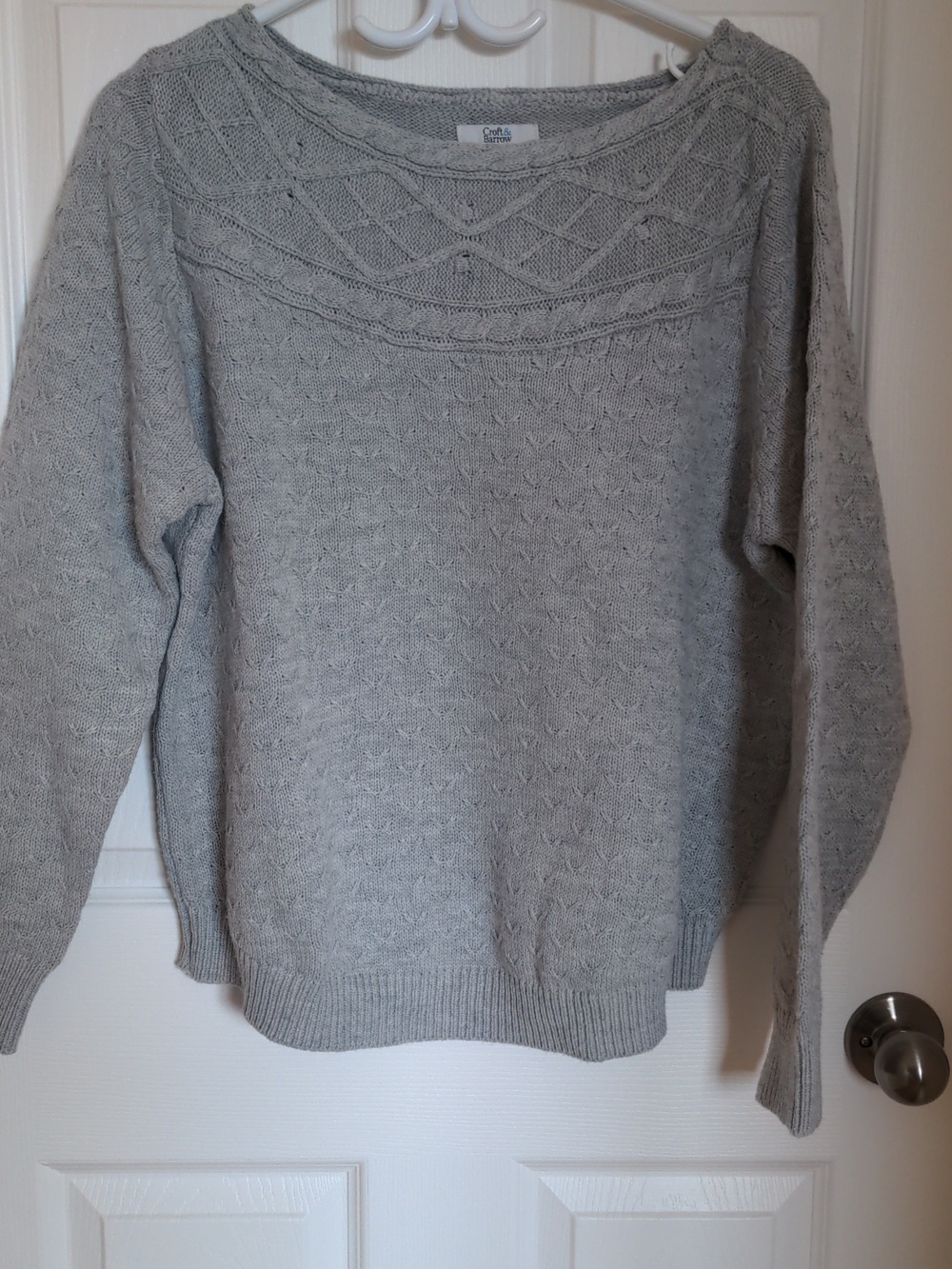Light Gray Cable Crewneck Sweater